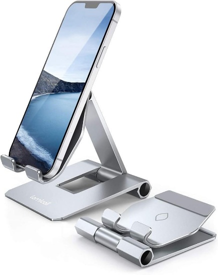 Lamicall Aluminum Phone Stand, Adjustable Phone Holder - Foldable Metal Stand Mount - $13.00 MSRP