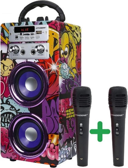 DYNASONIC 025 - (3rd Gen) Portable Bluetooth Speaker with Karaoke Mode and 2 Microphones $41.42 MSRP