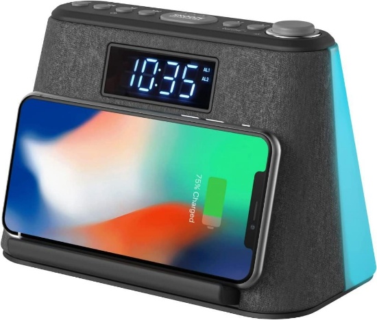 Radio Alarm Clock Digital with Wireless Charger, Bluetooth Speaker, Night Light - $49.99 MSRP