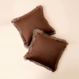 Brita Bronze Tassel Fringed Velveteen Pillow Cover Set of 2 - $30