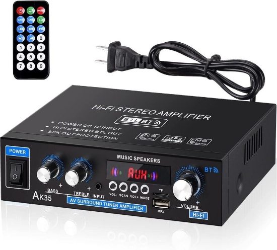 AK35 90W+90W Mini HiFi Digital Amplifier, 2 Channel Bluetooth 5.0 Sound Amplifier - $35.99