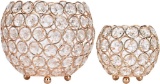 Queta Set of 2 Vintage Crystal Candle Holders,Retro Bowl Candle Holder 15cm and 10cm Gold- $12.99