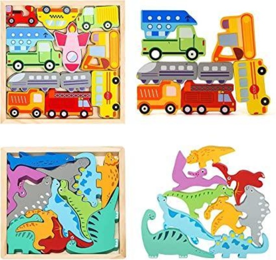 M2xcec 2 pieces wooden toys, Montessori children's puzzle, 3D blocks, plug-in puzzle - $4.61 MSRP