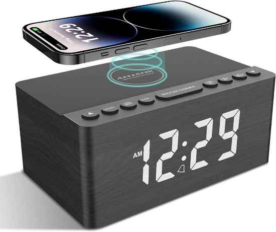 Anjank Radio Alarm Clock Digital with Wireless Charging - (Grey) - $31.08 MSRP
