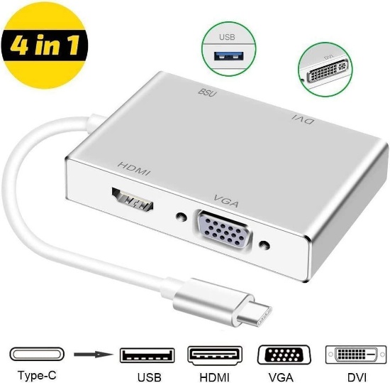 Faersi Type C to HDMI VGA USB Adapter with Thunderbolt 3 Compatible for MacBook - $19.40 MSRP