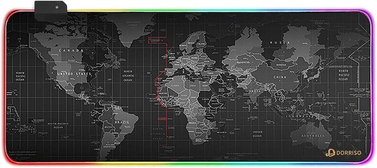 Dorriso Gaming Mousepads RGB, L 900x400 mm/800x300mm XXL/XL Desk Mat, Map of the World $29 MSRP