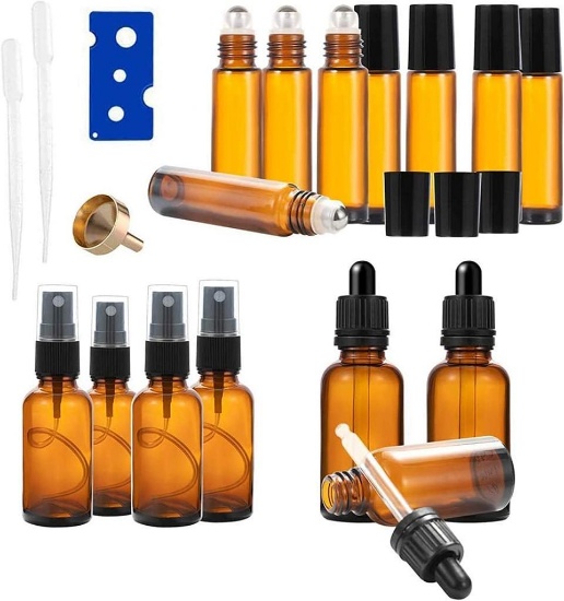 QILICZ Set of 4 Vials with Atomizer, 8 x 10 ml Roll Ball, Glass Bottles - $25.26 MSRP