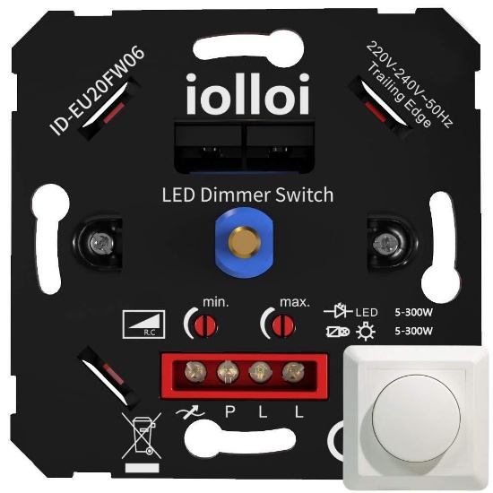 iolloi LED Dimmer, 3-300 W Flush-Mounted Rotary Dimmer for Dimmable LED and Halogen Bulbs $26 MSRP