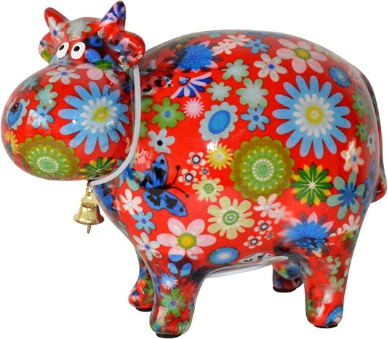 Pomme Pidou Money Box Bella Cow Red with Flowers Piggy Bank Money Gift - $29.90 MSRP