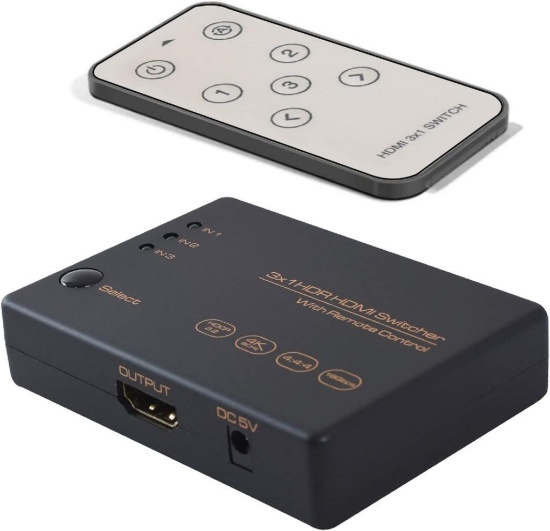 HDMI switch, HDMI switch, HDMI splitter, 3-in-1 output with IR remote control 4K 60Hz - $16.00 MSRP