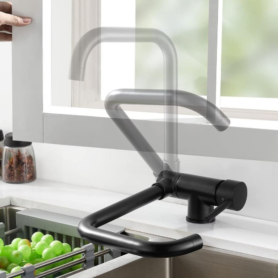 TADRORT Kitchen Tap Front Window 360... Rotatable Kitchen Foldable Mixer Tap (Black) - $44.53 MSRP