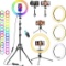 Ring light with tripod cell phone, 10 inch LED Ring Light with 37 RGB modes, mobile phone - $30 MSRP