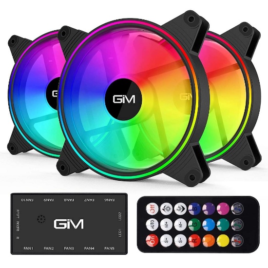 GIM KB-140 140 mm RGB Fan, Pack of 3 Gaming PC Case Fans with Controller, Black $29.50 MSRP