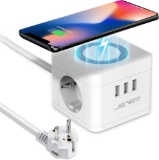 JSVER Power Strip Cube USB with Wireless Induction Chargers 10 W QI Charger, White - $17.00 MSRP