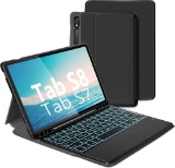 ASHU Illuminated Keyboard Case for Samsung Tab S7/S8, Removable Bluetooth QWERTZ Keyboard $20 MSRP