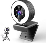Kouric 2K HD Webcam with Ring Light, Streaming Web Cam for PC Windows 10 with Cache and Sup $17 MSRP
