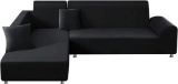 Taococo Sofa Cover Elastic Stretch for L-Shape Set of 2 with 2 Pieces Cushion Cover (Black) - $49.00