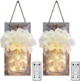 Glighone Mason Jar Wall Lights, Rustic Wall Sconces with 8 Modes Timer Remote Control - $25.00 MSRP