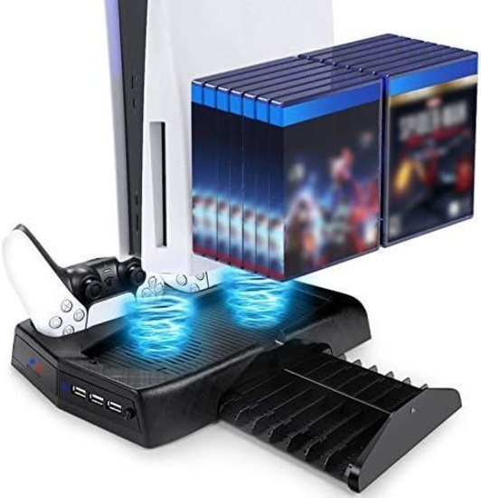 Tobheo Vertical Stand Compatible for PS5 with Cooling Fan, Controller Charging Dock