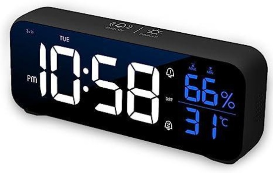 FRECOO Digital Alarm Clock with Large LED Temperature Display, Table Clock (Black) - $15 MSRP
