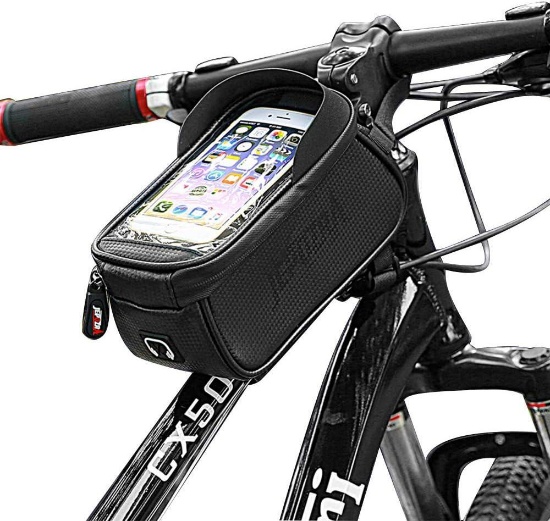 JEPOZRA Bike Bag, Waterproof Bags for Mountain Bike with Touch Screen and Visor, Black