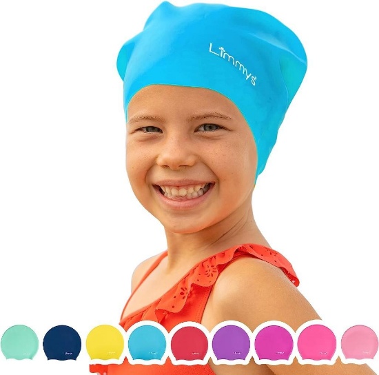 Limmys Swimming Cap Children's Long Hair - 100% Silicone Swimming Cap Kids Boys