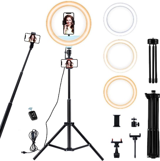 BOMEON 12 Inch LED Ring Light with Tripod, Adjustable Ring Light with Bluetooth Remote