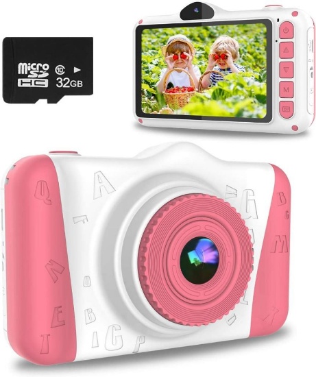Wowgo Children's Camera, 3.5 Inch Digital Camera Toy USB Rechargeable Selfie Video Camera, Pink