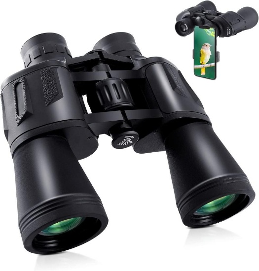 YRYGYA 10 x 50 HD Binoculars for Adults with Smart Phone Adapter, BAK4 Prism FMC Lens