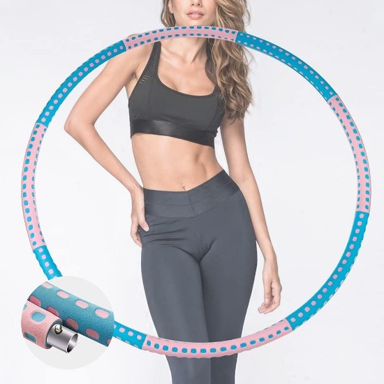 BIMOUR Adult Hula Hoop, Removable 8 Segments for Weight Loss, 1.2 kg Wide, 47-90 cm (Blue and Pink)