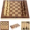 Sunshine Smile Wooden 3 in 1 Chess Set, Portable Wooden Chessboard Set, Foldable, Chess Set