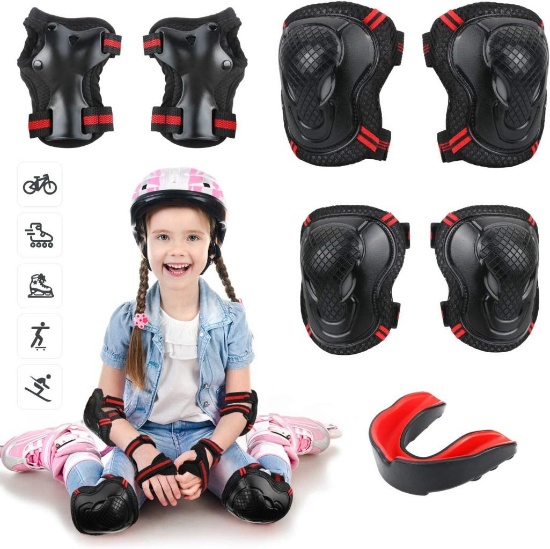 Idefair Children's Knee Pad Set Children's Protective Equipment Elbow Knee Pads, Red