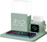 ICARERSPACE 6 in 1 Wireless Charging Station with Bedside Lamp and Alarm Clock 10W QI