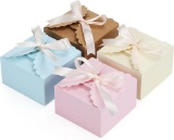 Belle Vous 20 Pack Scalloped Pastel Paper Square Gift Boxes with Ribbon