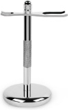 QShave Deluxe Chrome Razor and Brush Stand Holder, 2 Prongs