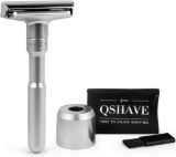 QShave Quality Adjustable Double Edge Classic Safety Razor with Stand, 1 and Stand