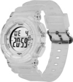 FEMBW Girls/Boys Kids Sport Digital Watch w/ 7 Colour Backlight Stopwatch (Transparent)
