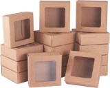 Benecreat Square Kraft Paper Drawer Boxes with Window, 7.5 x 7.5 x 3 cm, Paper Gift Boxes