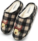 KuaiLu Slippers Women Cute Christmas Reindeer Winter Slippers Fluffy Plush Warm Padded