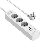 JSVER power strip 3 compartments with 3 USB charging ports, multiple socket wall mounting
