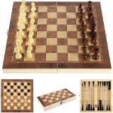 Sunshine Smile Wooden 3 in 1 Chess Set, Portable Wooden Chessboard Set, Foldable, Chess Set