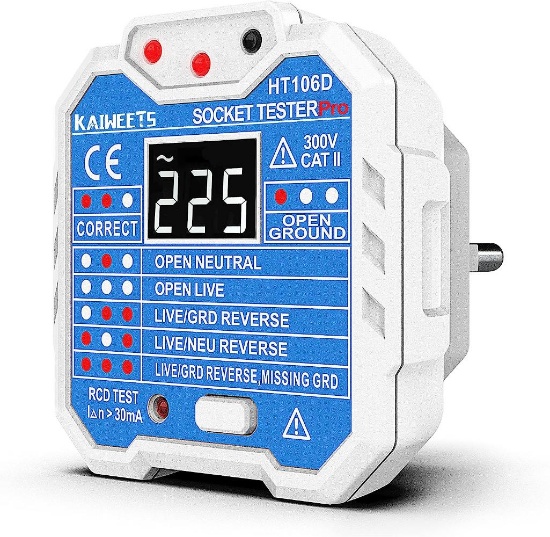 KAIWEETS Socket Tester, Diagnostic Plug with Indicator Light Indicator, CAT II 300V Blue