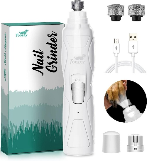 Toozey Dog Nail Grinders Rechargeable - Dog Nail Clippers 14W Powerful Motor and Safe White