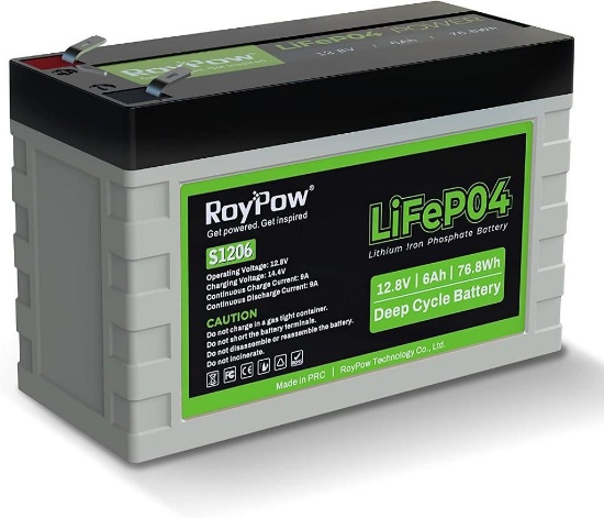 RoyPow LiFePO4 Deep Cycle Battery - 6Ah 12V Rechargeable Lithium Iron Phosphate Battery
