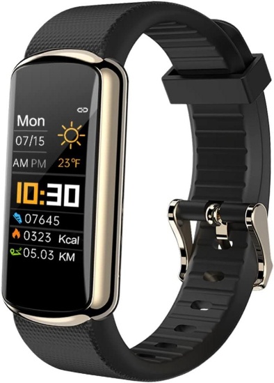 EBUYFIRE Fitness Bracelet Pedometer, Fitness Tracker with Heart Rate Monitor (Black Gold)