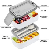Bugucat Lunch Box 1400 ML, Bento Box Lunch Box with 2 Compartments and Cutlery Set