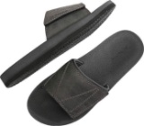 ARRIGO BELLO Men's Bath Slippers Velcro Latex Sole Leather Mules Bathing Shoes Sandals Soft