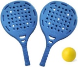 Set of Plastic Padel Racquets, 2 Paddles + 3 EVA Balls, Waterproof, (Blue)