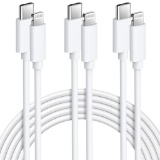 Avoalre 3 Pack USB C to Lightning Cable 2M, MFi Certified iPhone Charging Cable (White)