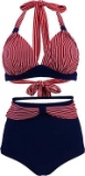 Bslingerie Women's Halter Retro Swimsuit High Waisted 2-Piece Bikini Sets